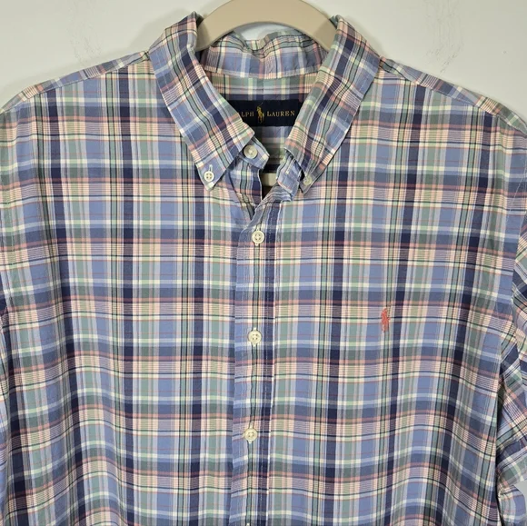 Ralph Lauren Men’s Light Blue‎ Plaid Short Sleeve Button Down Shirt Size Large - Picture 2 of 10
